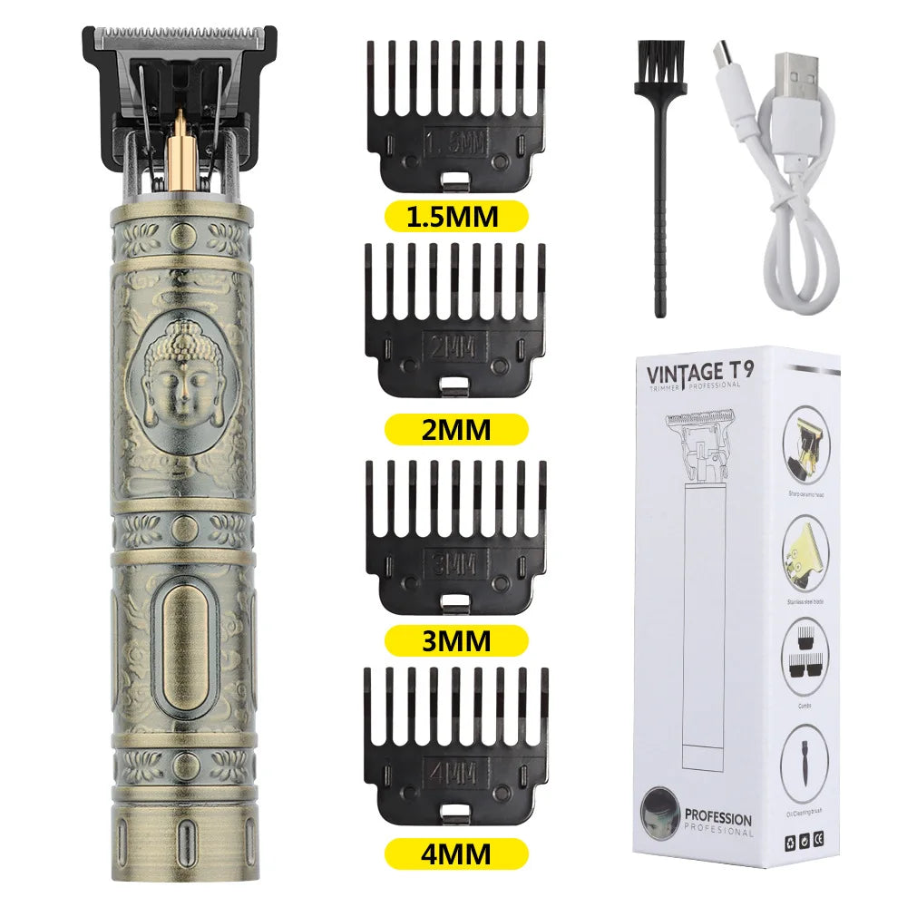 Máquina de cortar cabelo retrô T9 original, aparador para jaquetas, barbeador elétrico masculino, lâmina profissional para áreas sensíveis.