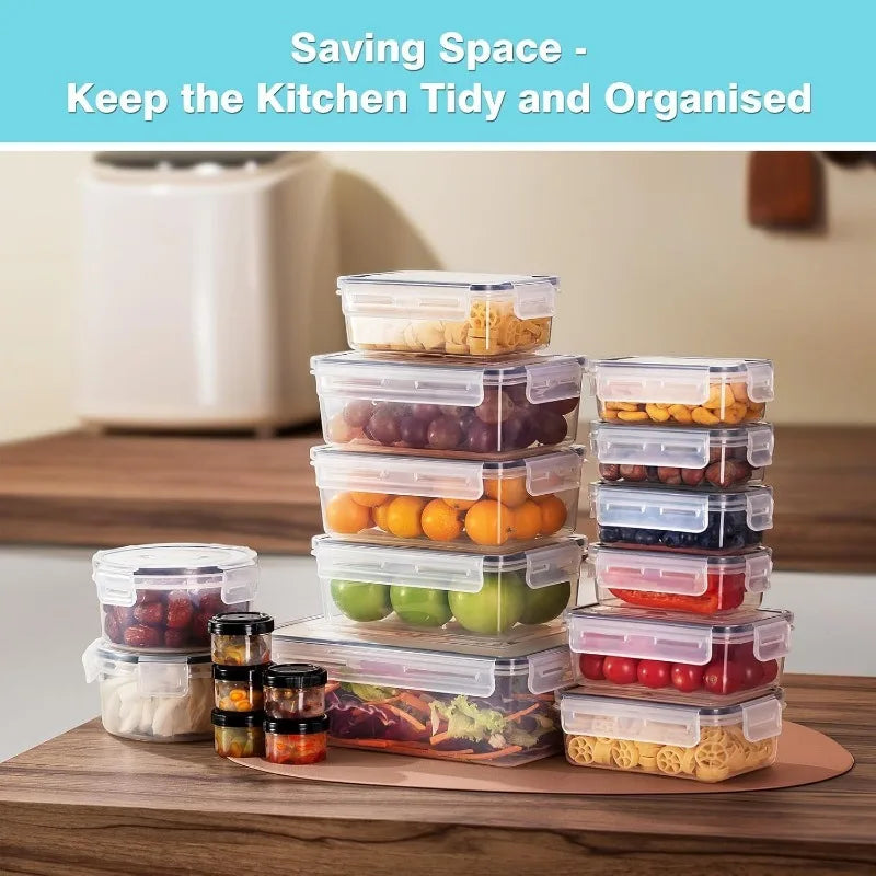 Conjunto de 8 peças, incluindo 4 recipientes transparentes e 4 tampas de encaixe, caixa organizadora hermética para alimentos, geladeira, cozinha, confeitaria e camping.