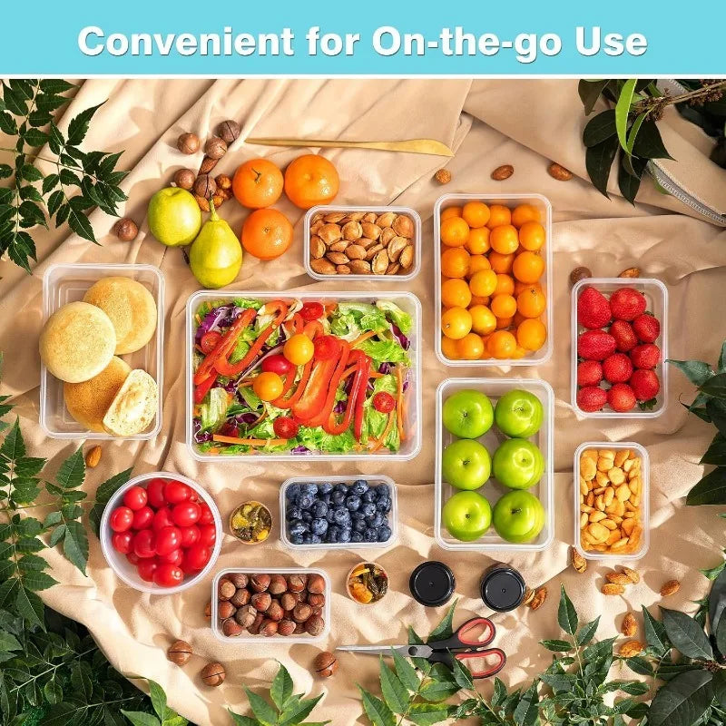 Conjunto de 8 peças, incluindo 4 recipientes transparentes e 4 tampas de encaixe, caixa organizadora hermética para alimentos, geladeira, cozinha, confeitaria e camping.
