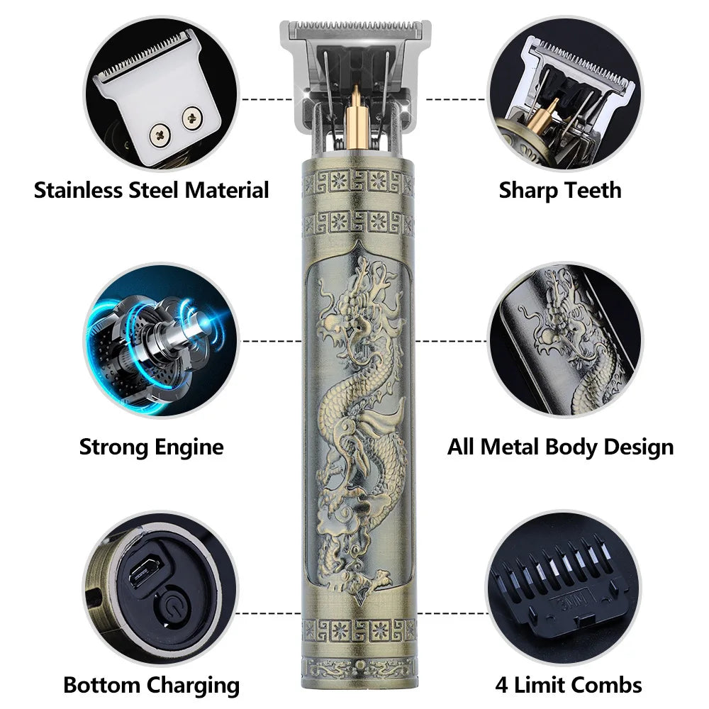 Máquina de cortar cabelo retrô T9 original, aparador para jaquetas, barbeador elétrico masculino, lâmina profissional para áreas sensíveis.