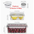 Conjunto de 8 peças, incluindo 4 recipientes transparentes e 4 tampas de encaixe, caixa organizadora hermética para alimentos, geladeira, cozinha, confeitaria e camping.