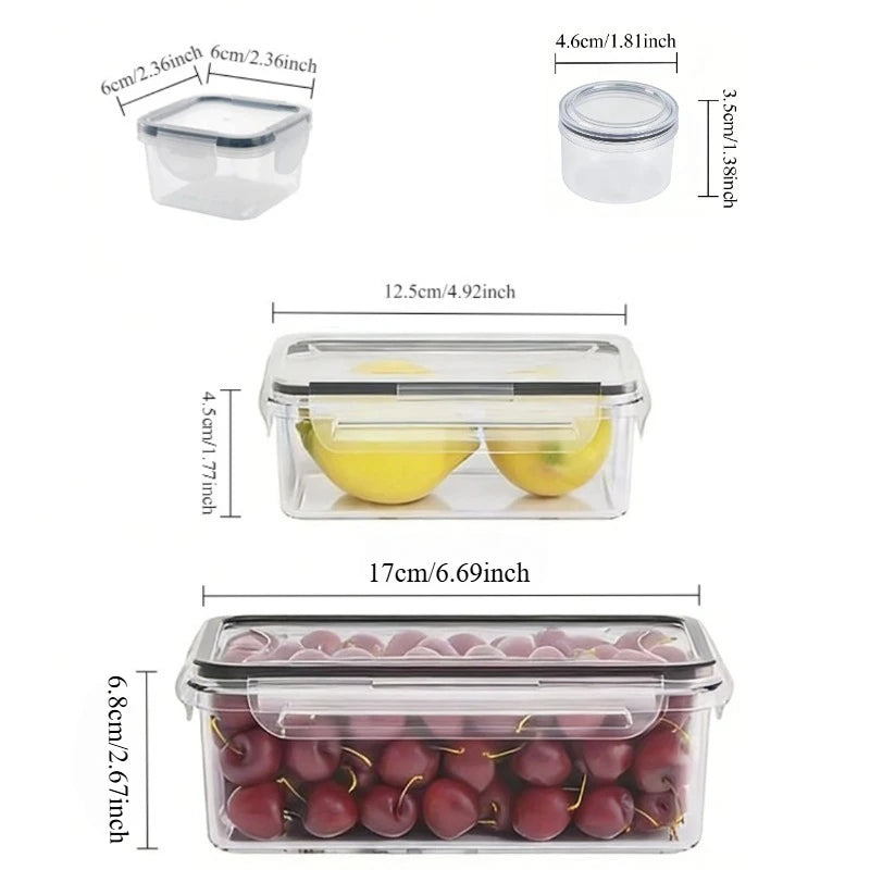 Conjunto de 8 peças, incluindo 4 recipientes transparentes e 4 tampas de encaixe, caixa organizadora hermética para alimentos, geladeira, cozinha, confeitaria e camping.