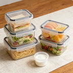 Conjunto de 8 peças, incluindo 4 recipientes transparentes e 4 tampas de encaixe, caixa organizadora hermética para alimentos, geladeira, cozinha, confeitaria e camping.
