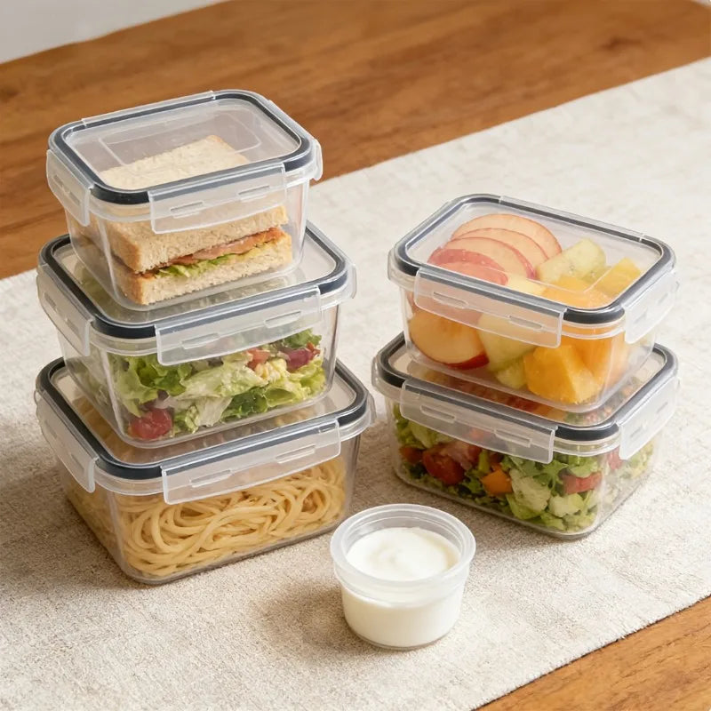 Conjunto de 8 peças, incluindo 4 recipientes transparentes e 4 tampas de encaixe, caixa organizadora hermética para alimentos, geladeira, cozinha, confeitaria e camping.